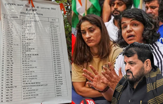 पहलवानों ने जंतर मंतर पर बृजभूषण शरण सिंह पर लगे मुकदमों की लिस्ट टांगी, कुल 38 मामलों का जिक्र