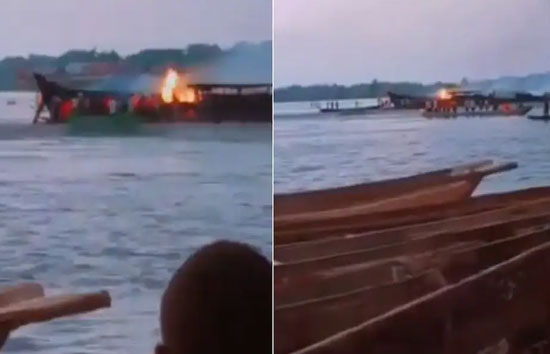 यात्रि नाव में लगी भीषण आग, 148 जिंदा जले, वीडियो आया सामने 