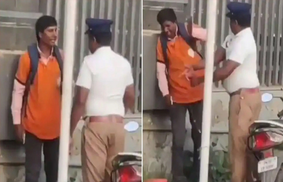 ट्रैफिक कांस्टेबल ने फूड डिलीवरी बॉय को जड़े थप्पड़, मोबाइल छीना,  वीडियो वायरल  