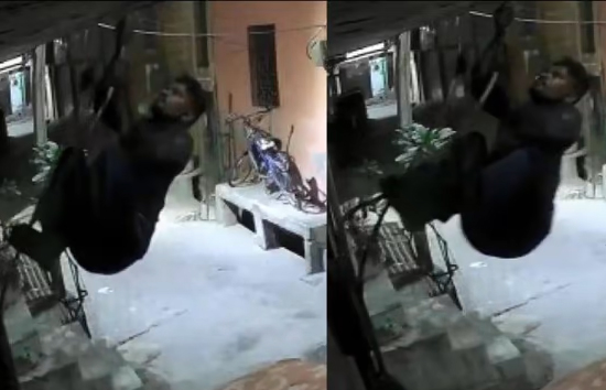 स्पाइडर मैन के स्टाइल में तारों और दीवारों के सहारे घर में घुसा चोर, सीसीटीवी कैद हुई घटना 