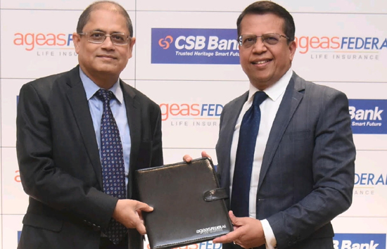एजेस फेडरल लाइफ इंश्योरेंस और सीएसबी बैंक ने भारत में पहली बार एसएमई बैंक इंश्योरेंस के बीच साझेदारी का ऐलान 
