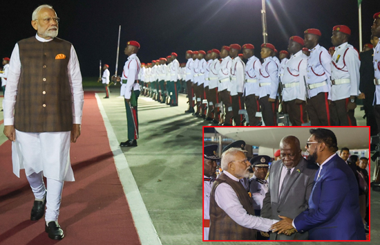 गुयाना पहुंचे पीएम मोदी का जोरदार स्वागत, राष्ट्रपति समेत पूरी कैबिनेट ने एयरपोर्ट पर किया वेलकम 